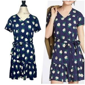 Draper James | Women | Magnolia Navy Blue V-Neck Belted Mini Shift Dress | Small